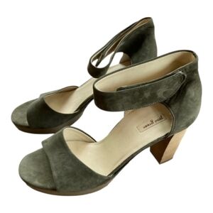 Paul Green Charlene Sz 6.5 (4UK) Sandal Ankle Strap Open Toe Heeled Nubuck Green